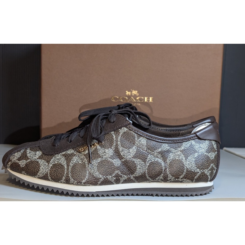 COACH Women Signature C Logo Brown Chestnut Low Top Sneakers Size 6 New
